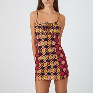 Forever‎ 21 Milkmaid Boho Floral Sleeveless Mini Dress Size Small Cute Coquette